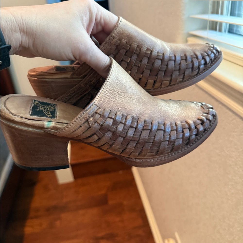Freebird by Steven Sofia Tan Leather Woven Mules